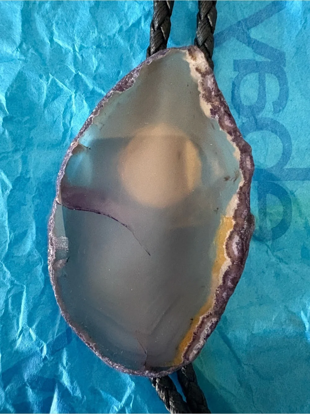 Agate Stone Bolo Tie in Teal and Purple Tones